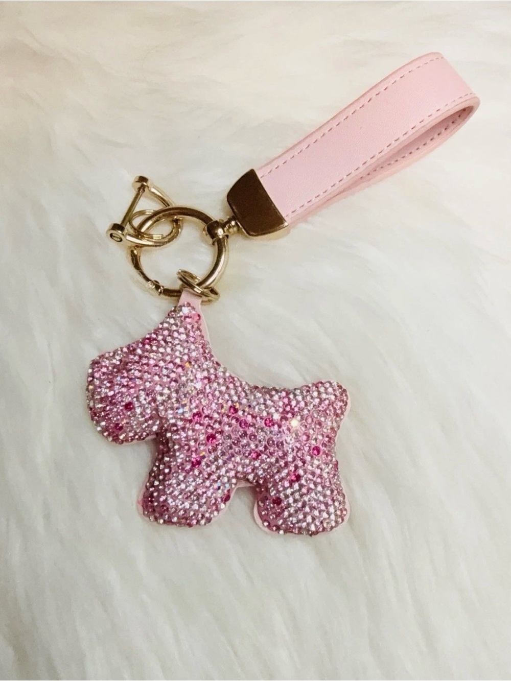 Dog Bag Charm Keychain Purse pendant Pink Bling With Strap new